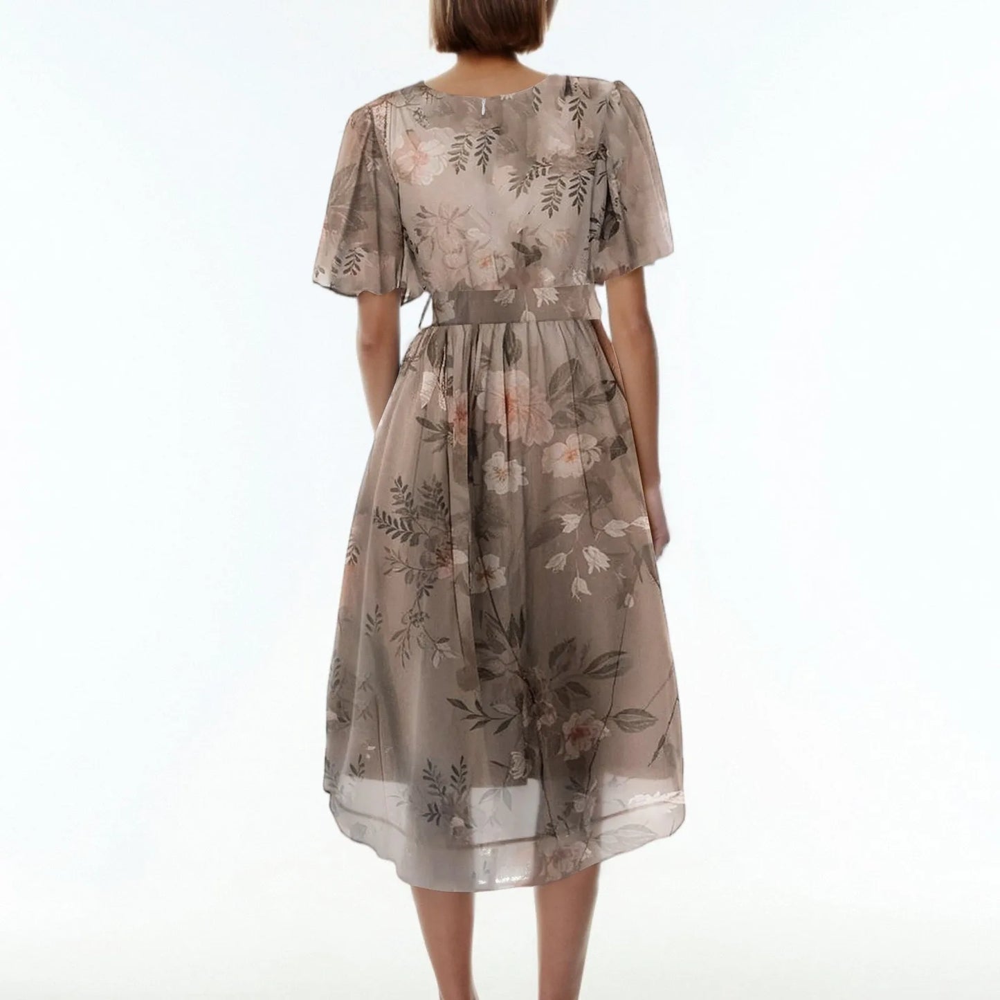 Women Summer Thin Dress Daily Casual Fashion Wrinkles V-Neck Waist Cinching A-Line Zipper Dress Lightweight Comfy Vacation Dress