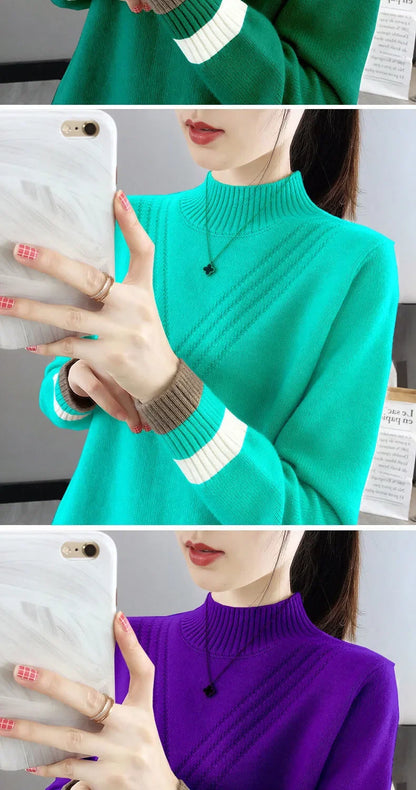 Loose Women's Half-High Collar Knitwear Sweater Inner Wear Base Shirt Autumn Winter New Style Outerwear Top Female Fashion