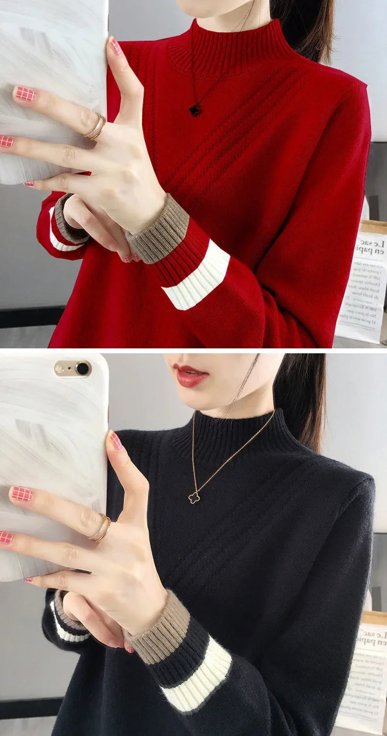 Loose Women's Half-High Collar Knitwear Sweater Inner Wear Base Shirt Autumn Winter New Style Outerwear Top Female Fashion
