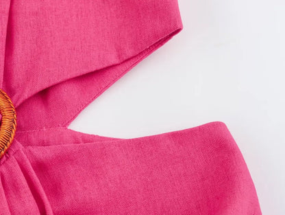 Summer Dress For Women 2024 Solid Waist Hollow Out O-Neck Sleeveless Slit Long Dresses Wild Casual Beach Woman Even Dress