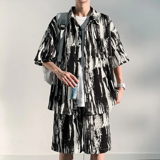 Summer 2025 Trending Short Sleeve Shirt & Shorts Set  Plus Size Men Breathable & Stylish Matching Casual Outfit for Men M-XXXXXL