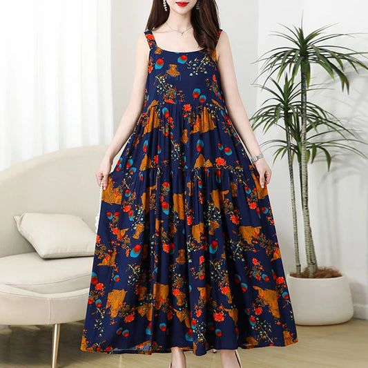Summer Dresses For Women Vintage Plus Size Elegant Women Clothing New Fashion 2024 Women Causal Print tank dresses