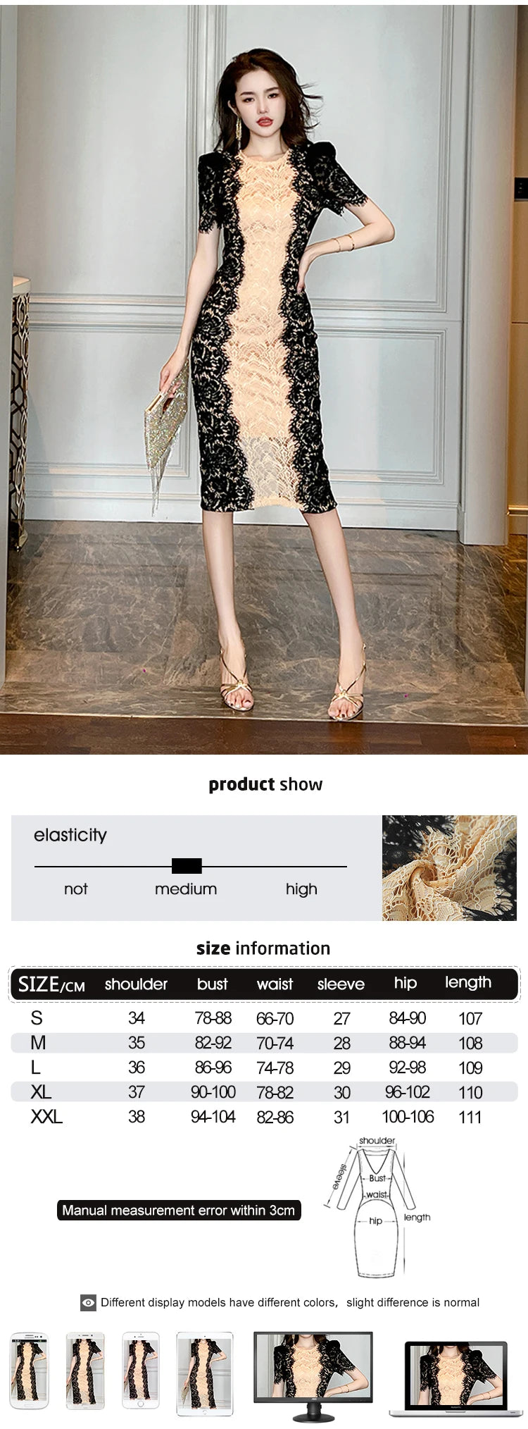 Fashion Summer Elegant Evening Dress For Women Lace Chic Short Sleeve Slim Midi Party Gown Mujer Stretchy Vestido Street Clothes