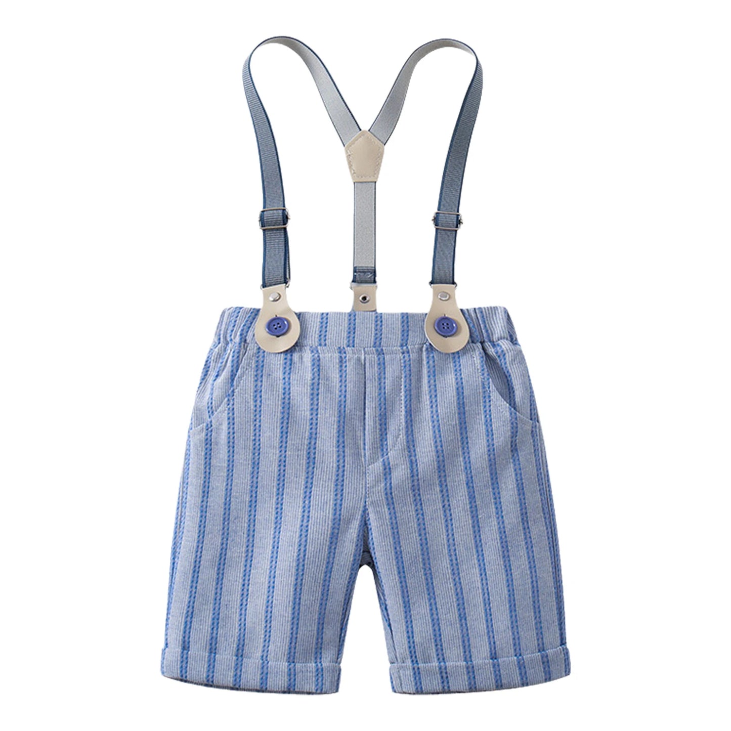 Baby Boys Summer Short Sleeve Lapel Bow Tie Romper with Suspender Shorts Beret Christening Birthday Wedding Party Gentlemen Suit