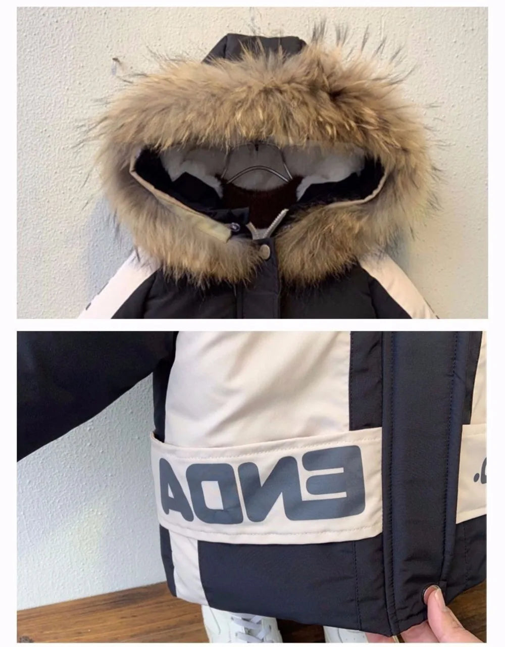 Winter Boys Coat 2023 New Baby Fur Collar Hooded Cotton Plus Velvet Thicken Warm Jacket For Children's Coat For Boys 2-8Years