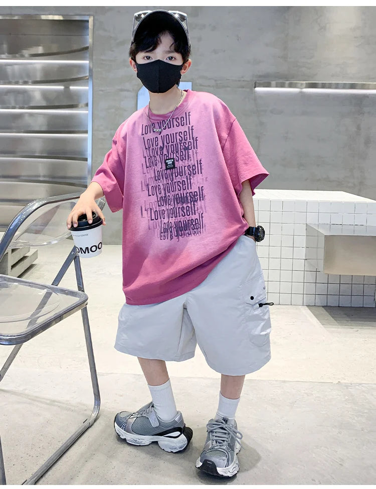 Summer Kids Outfit Sets for Boys Short Sleeve T-shirt Shorts 2PS Clothing Set Tweens Child Tracksuit Top and Bottom Clothes Set