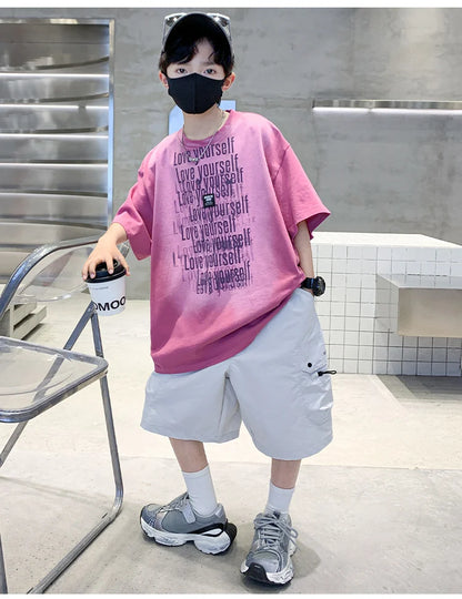 Summer Kids Outfit Sets for Boys Short Sleeve T-shirt Shorts 2PS Clothing Set Tweens Child Tracksuit Top and Bottom Clothes Set