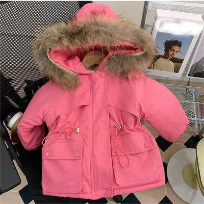 Winter clothing for girls with plush cotton coats, thickened pies for baby girls, overcoming 2025 new children's cotton jackets