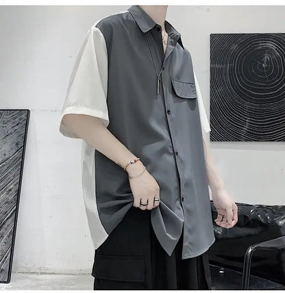 Summer Men Loose Short Sleeve Shirt Trendy High Street Stylish Top