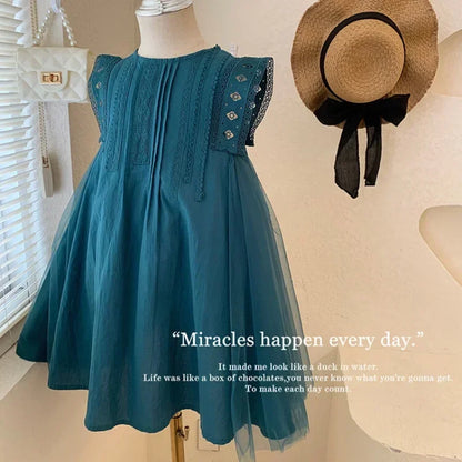 Girls Summer Dress 2025 Korean Toddler Princess Gown Fashionable Kids Dress for Big Girl Trendy Summer Clothes Cute Party Outfit