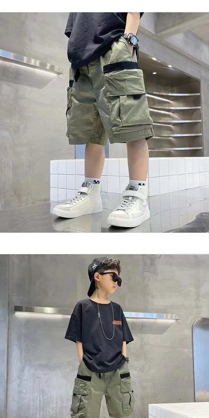 Boys Summer Set 2024 New Western Style Summer Children's Korean Loose Short Sleeved Workwear Two Piece Set Trendy