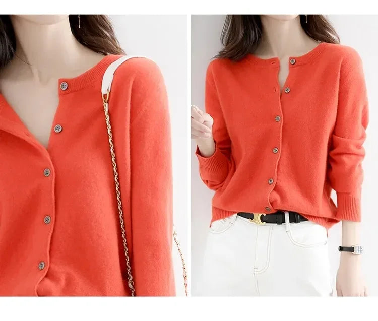 Women Autumn Winter Single-Breasted O-Collar Cardigan Vintage Long Sleeve Knitting Sweaters Casual Loose Versatile Streetwear