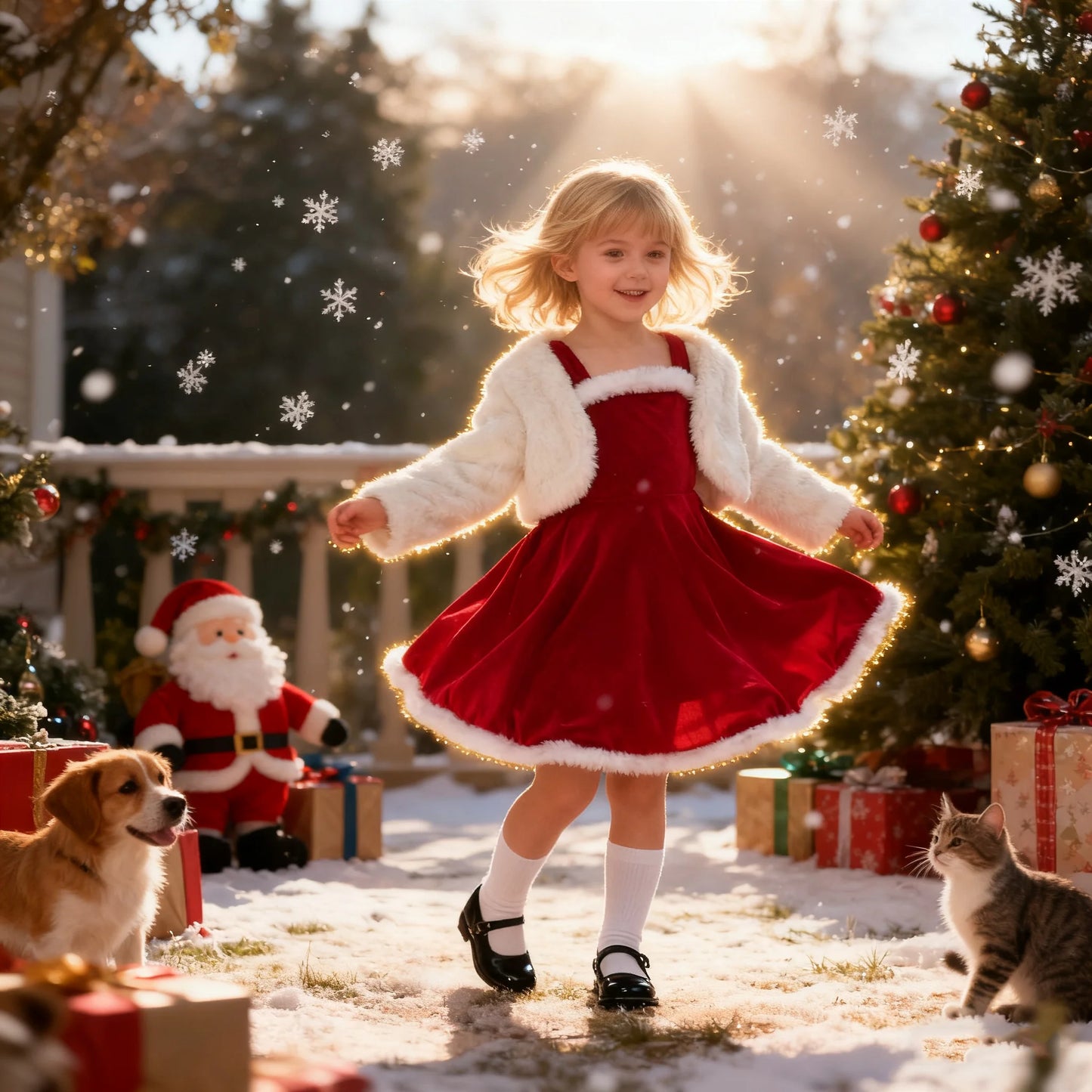 2026 New Year Dress For Girls Autumn And Winter Plush Jacket & Suspender Suits Elegant Dress Carnival Party Christmas Dresses