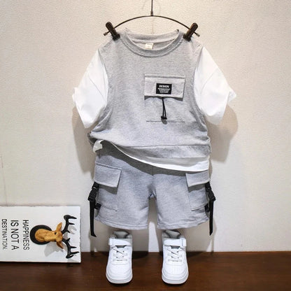 Kids Boys Summer Suit New Fashion Children's Baby Handsome Short Sleeve Top Shorts 2-Piece Boys' Casual Clothing Set