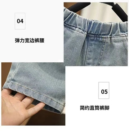 Boys Summer Clothing Set 2024 New Handsome Children's Short Sleeved Clothes Trendy Baby T-shirt Jeans Thin Two-piece Set