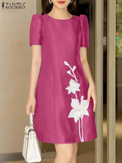 Women Elegant Party Dress Summer Casual Floral Work Vestidos Robe Sarafan 2024 ZANZEA Fashion Short Sleeve Embroidery Dresses