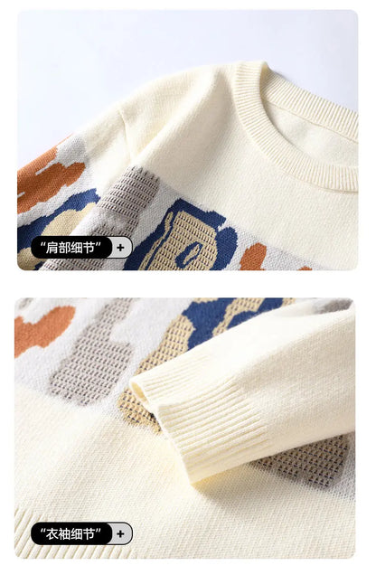 New Graffiti Printed Winter Letter Warm Men's Knitted Sweater Fashion Hoodies Loose Warm Street Autumn Woolen Pullover