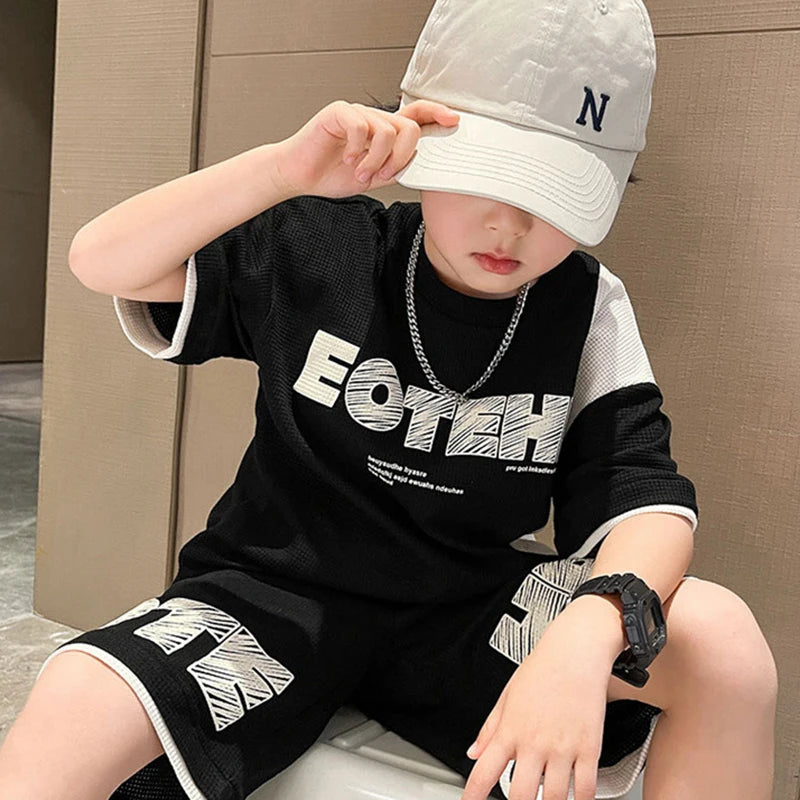 4 5 6 8 10 12 14 Years Summer Boys Clothing Sets New Fashion Letter Top + Shorts 2Pcs Kids Tracksuit Birthday Gifts Kids Clothes