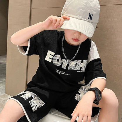 4 5 6 8 10 12 14 Years Summer Boys Clothing Sets New Fashion Letter Top + Shorts 2Pcs Kids Tracksuit Birthday Gifts Kids Clothes