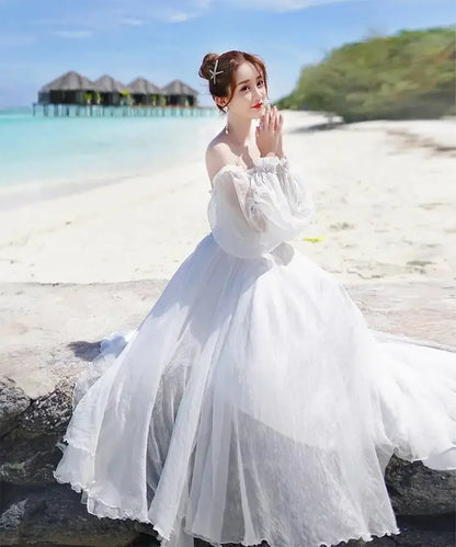 Dresses for Women Summer New Chiffon off-Shoulder Dress White Dress Vestido De Mujer