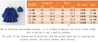 Winter New Girls' Dress Lace Pleated Bow Solid Color Two-Piece Long-Sleeved Dress + Cap Puffed Sleeve Lace Neckline