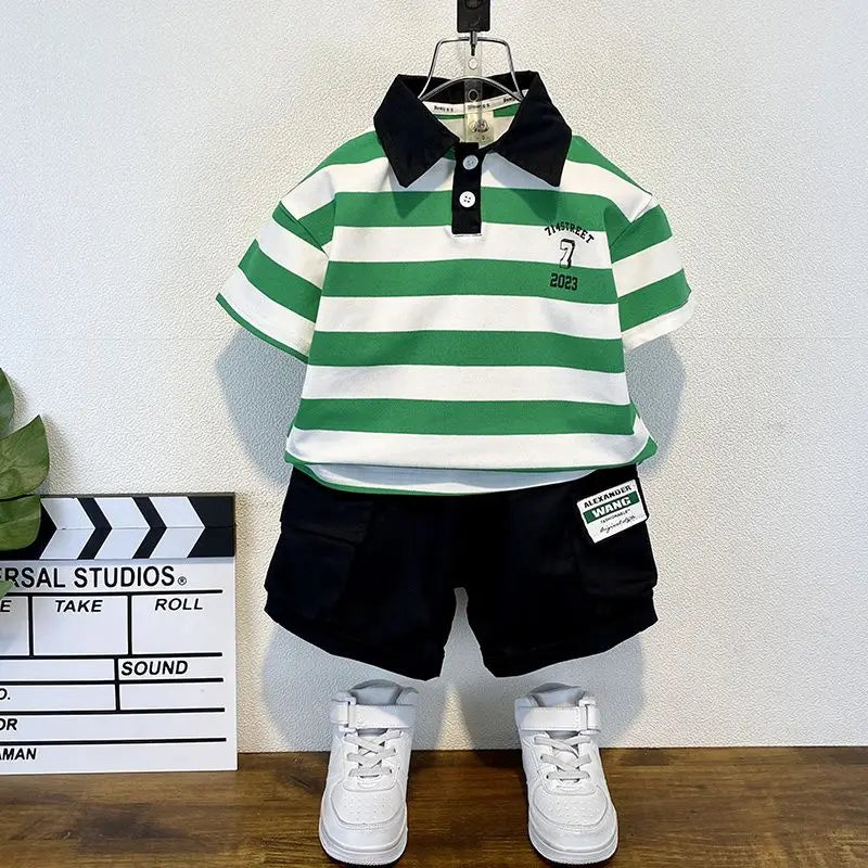 Boys 2025 Summer Outfit T-Shirt and Jeans Korean Polo Fashion 2PCS Casual Clothing Korean Reviews Top Toddler Kids Clothes Sets