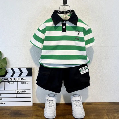 Boys 2025 Summer Outfit T-Shirt and Jeans Korean Polo Fashion 2PCS Casual Clothing Korean Reviews Top Toddler Kids Clothes Sets
