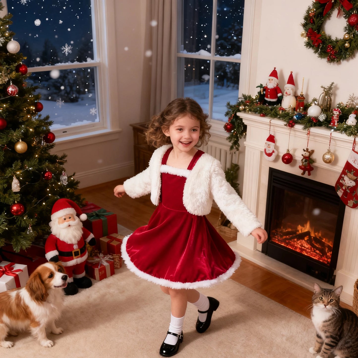 2026 New Year Dress For Girls Autumn And Winter Plush Jacket & Suspender Suits Elegant Dress Carnival Party Christmas Dresses