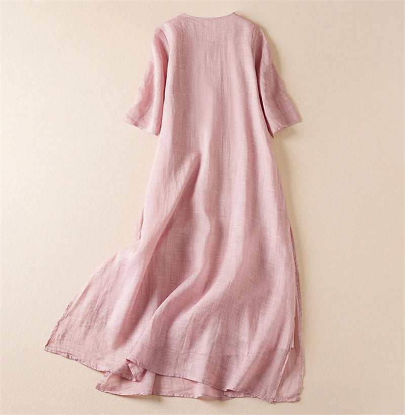 Summer Print Vintage Dresses For Women 2025 New Casual Long Thin Breathable Dress Femme Robe Office Lady Work Elegant Clothing