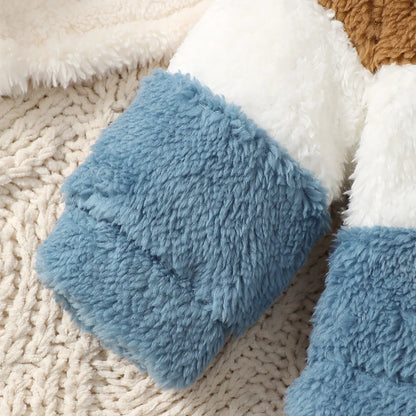Baby boy Winter Color Blocked Plush coat Hood and Warm Zipper Coat for Baby boys, suitable for Newborns aged 0-9 Months