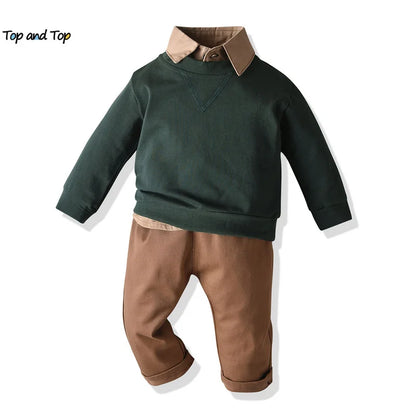 top and top Autumn Winter Fashion New Toddler Baby Boys Casual Clothing Sets Long Sleeve Shirt+Sweatshirt+Trousers 3PCS Suits