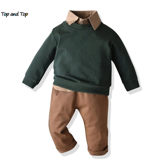 top and top Autumn Winter Fashion New Toddler Baby Boys Casual Clothing Sets Long Sleeve Shirt+Sweatshirt+Trousers 3PCS Suits