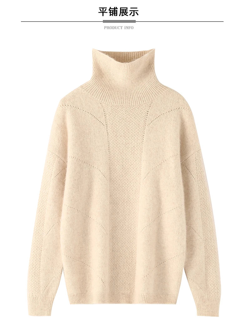 2024 Autumn and Winter Women's Dress 100% Mink Cashmere Sweater Turtleneck Knitted Long Sleeve Thick Warm Pullover Fashion Top