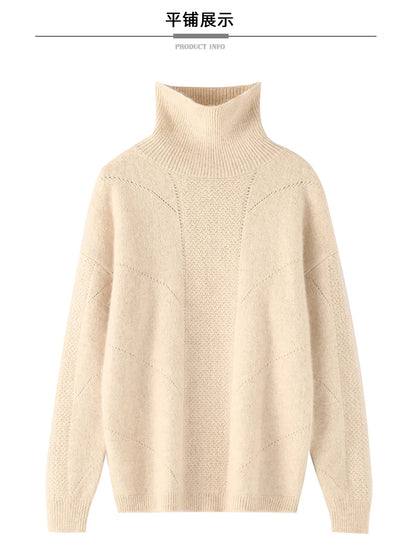 2024 Autumn and Winter Women's Dress 100% Mink Cashmere Sweater Turtleneck Knitted Long Sleeve Thick Warm Pullover Fashion Top