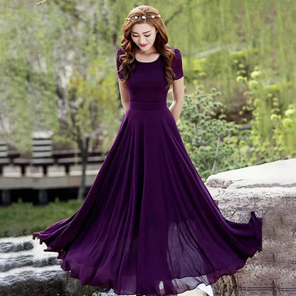 Summer Dress Women 2025 New Bohemian Beach Long Chiffon Dress Elegant Ladies Short Sleeve 5XL Sundress Women's Clothing Vestidos