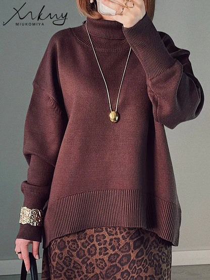 Winter Clothes Brown Sweaters Women Oversize Turtleneck Warm Pullovers Thick Sweaters For Women Oversized Sweater White Jumpers