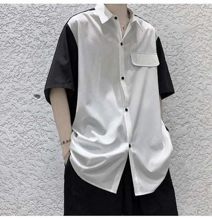 Summer Men Loose Short Sleeve Shirt Trendy High Street Stylish Top