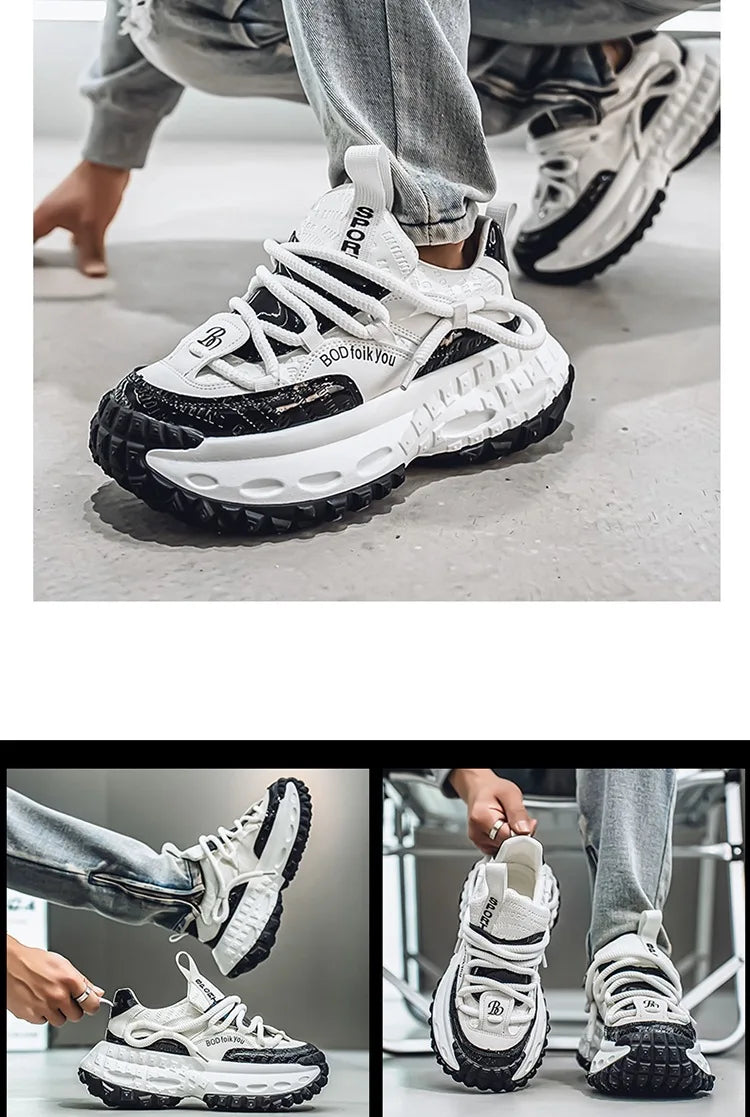 New Thick Soled Height Increasing Men's Casual Shoes 2025 Spring Color Blocked Comfortable Fashion Trend Low Cut Chunky sneakers