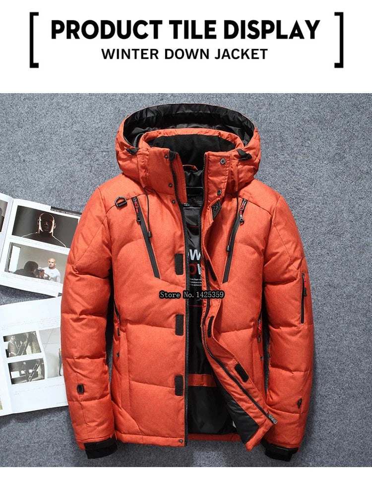 -20 Degree Winter Down Coat Men White Duck Down Parkas Jacket Mens Thick Warm Snow Parka Jacket Overcoat Windbreaker Warm Parkas
