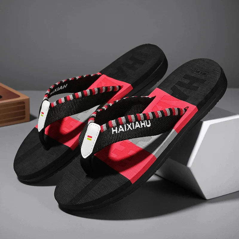 Men Slides Cloth Tape Woven Color Matching Stripe Wear-resistant Slippers Size 39-45