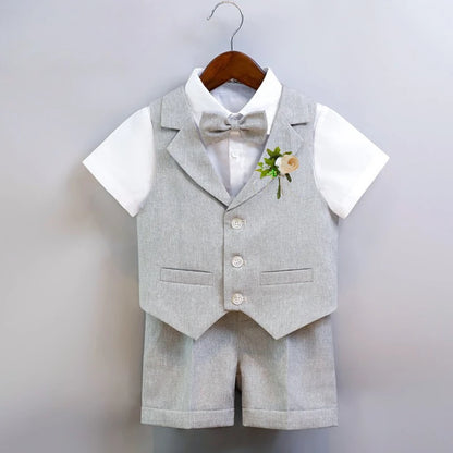 Boys Dressy Shorts Set Summer Elegant Vest Outfits for Kids School Performance Formal Wear Flower Boy Wedding Blazers Tuxedo