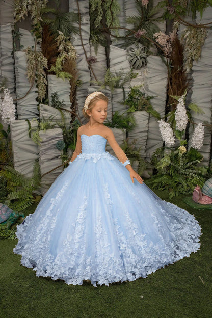 Flower Girl Dress Floral Lace Applique Children Wedding Party Gowns New Kids Clothes Princess First Communion Dress