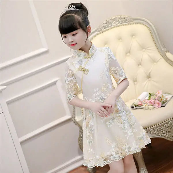 Girls Dress Summer Clothes Hanfu New Fashion Children's Vintage Net Yarn Dress Kids Girls Dresses for School Wedding of 12 Years