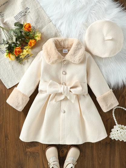 Girls Jackets Children Elegant Fur Collar Coats Kids Single Breasted Tweed Coats Toddler Autumn Winter Clothes 2-6Y Fashion Warm