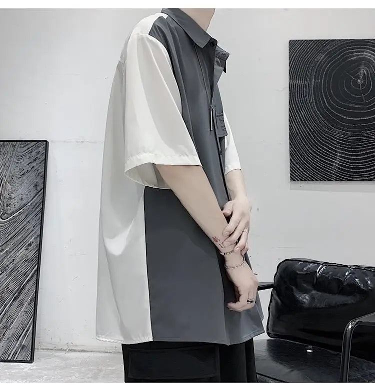 Summer Men Loose Short Sleeve Shirt Trendy High Street Stylish Top