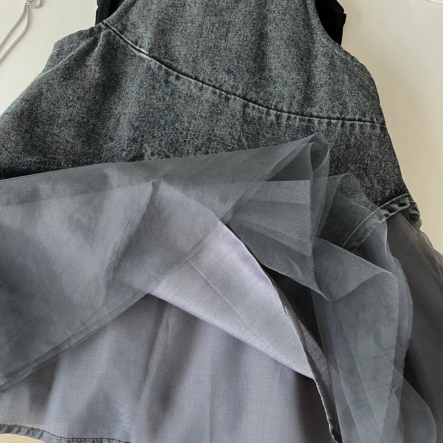 Girls Summer Dress 2025 New Summer Strap Dress Children Princess Denim Fashion Yarn Patchwork Dress