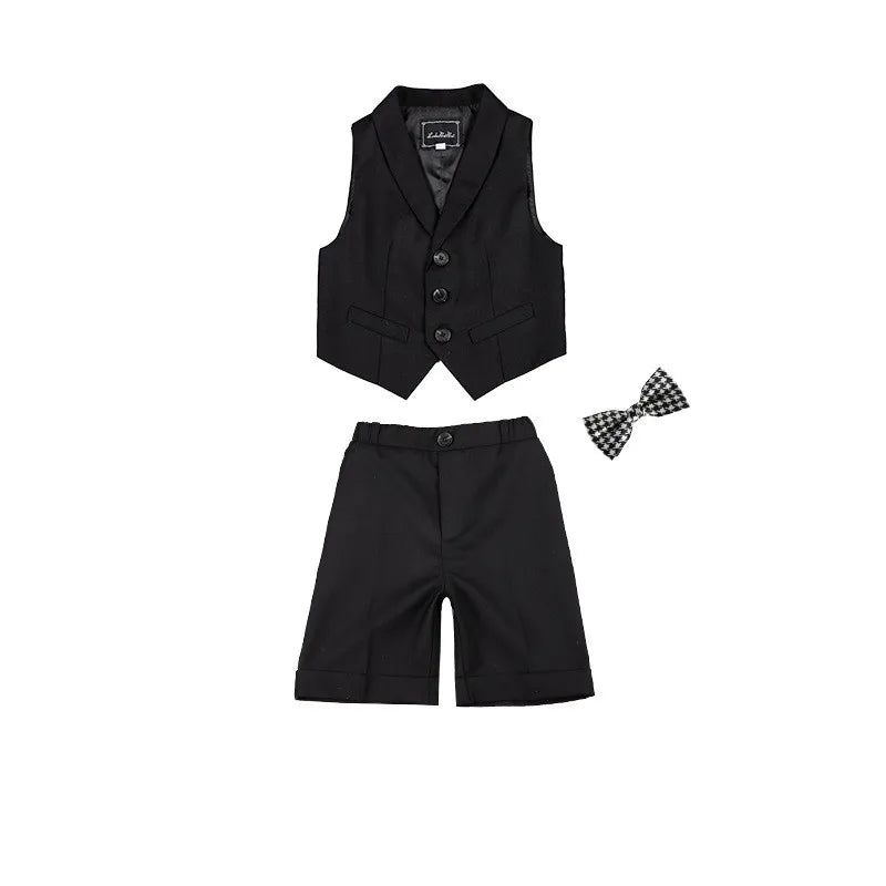 Boys Summer Vest Shirt Shorts Formal Dress Kids Candy Color Waistcoat Wedding Clothes Sets Child Uniforms Toddler Tuxedo Costume