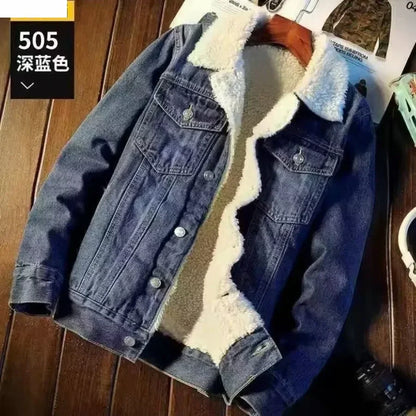 Men's Autumn Winter  Fashion Lamb Fleece Denim Jackets Trend Casual Comfort Thickened Warm High Quality Jeans Coats for Men