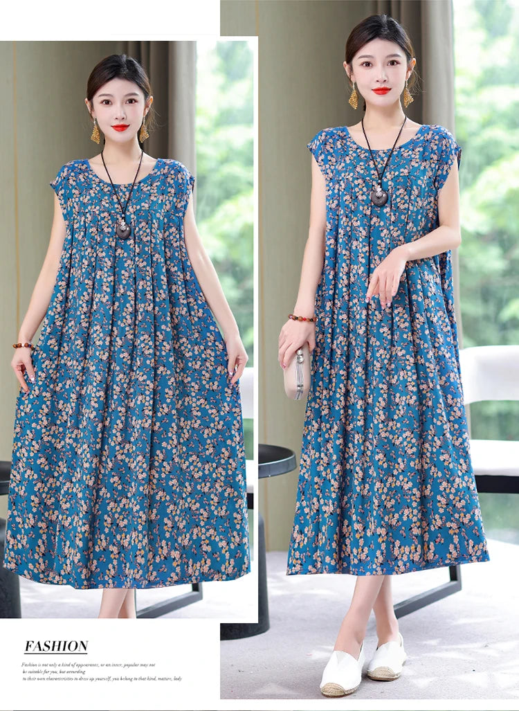 New Fashion Summer Dress For Women Sundress 2025 Casual short sleeve dress Print Female O-Neck Robe Oversize Bohemian dresses