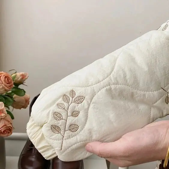 Winter Girls Coat Kids Baby Parkas Cotton Padded Plus Velvet Thickened Warm Children's Coat Solid Girls Embroidery Jacket